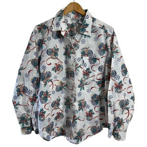 Cabin Creek Christmas Button Up Shirt XL All Over Pattern Snowflake Ornaments